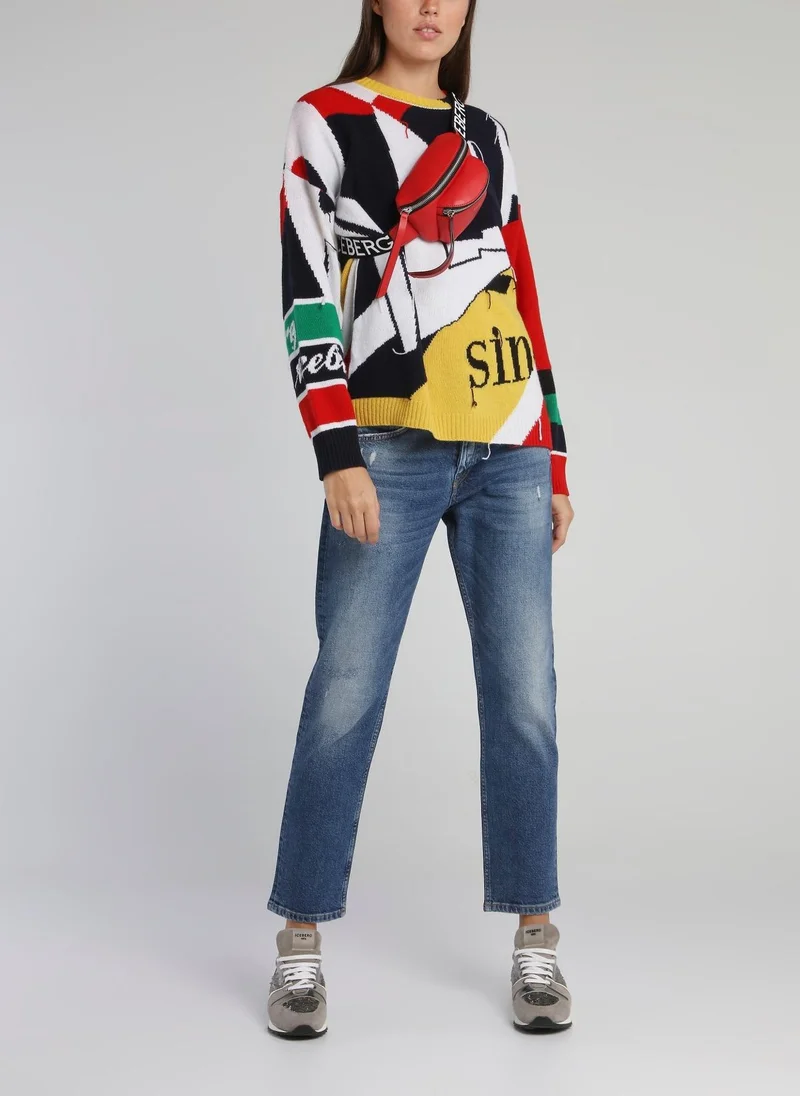 أيسبيرغ حقيبة بحزام شعار جلد أحمر